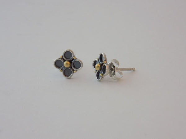 Flower Earrings in Argentium Silver and 22k Gold