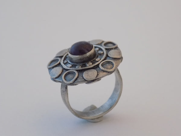Argentium Silver Saucer Ring with Amethyst - Size 8