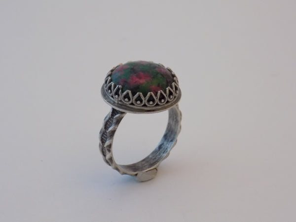 Sterling Silver and Ruby in Fuchsite Ring - Size 9.5