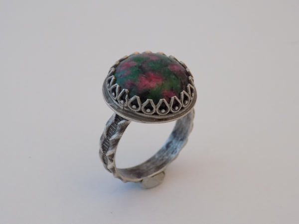 Sterling Silver and Ruby in Fuchsite Ring - Size 9.5