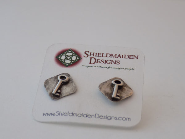 Sterling Silver Key Stud Earrings