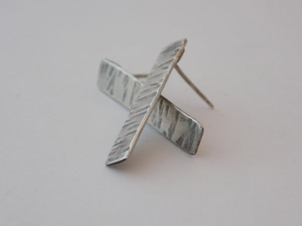 Hammered Sterling Silver Rectangle Post Earrings