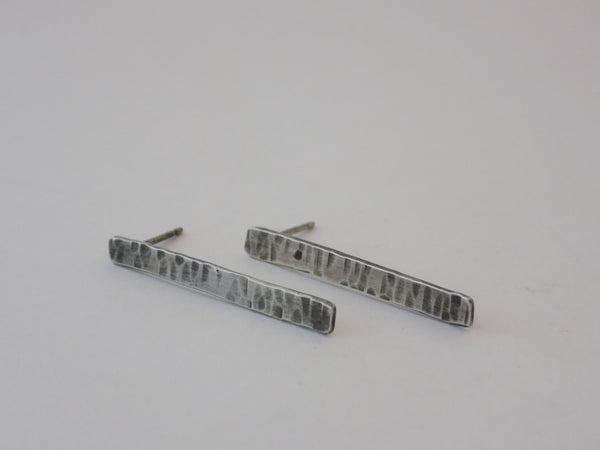 Hammered Sterling Silver Thin Rectangle Post Earrings
