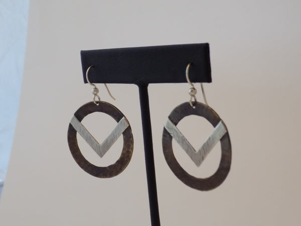 Large Antiqued Brass and Sterling Open Circle Earrings