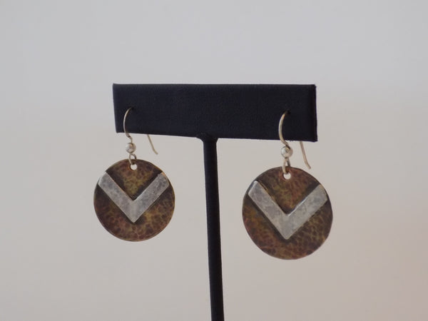 Antiqued Brass and Sterling Silver Chevron Earrings