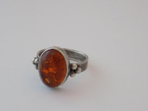 Sterling Silver and Amber Ring - Size 12.5