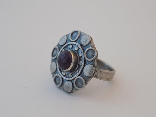 Argentium Silver Saucer Ring with Amethyst - Size 8