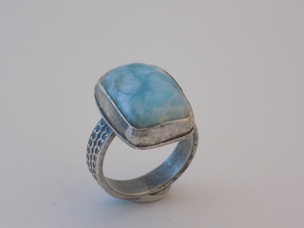 Sterling Silver and Larimar Ring - Size 9.75
