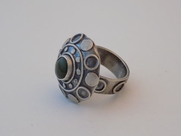Argentium Silver Domed Saucer Ring with Jade - Size 7.5