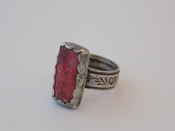 Sterling Silver with Dark Pink Thulite Ring - Size 10