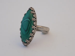 Sterling Silver and Malachite Ring - Size 8