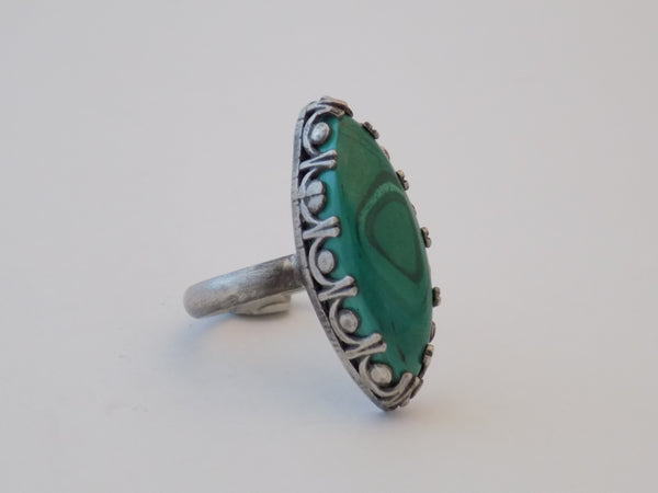 Sterling Silver and Malachite Ring - Size 8