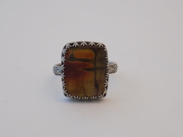 Sterling Silver and Red Creek Jasper Ring - Size 7.5