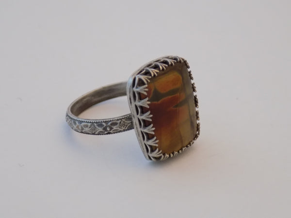Sterling Silver and Red Creek Jasper Ring - Size 7.5