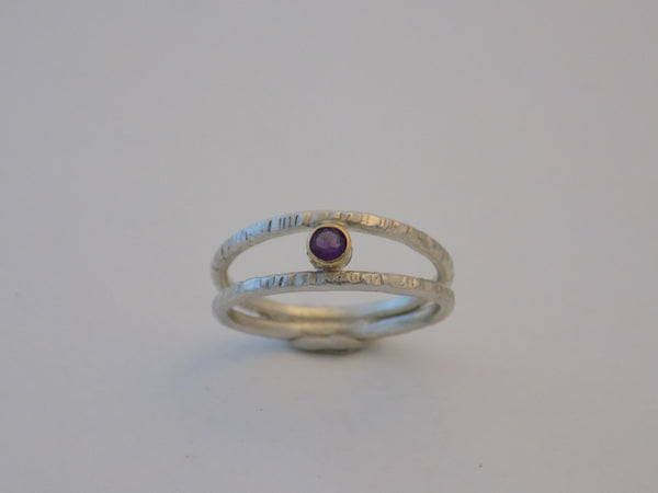 Sterling Silver Split Band Ring with 14K Gold and Gemstone