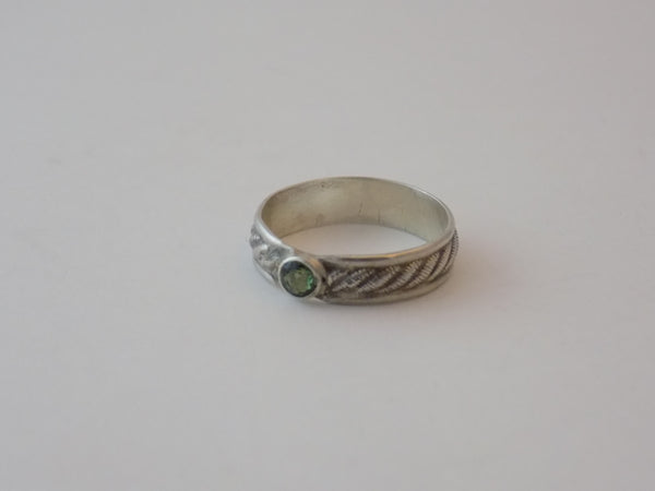 Sterling Silver And Moldavite Ring - Size 8.5