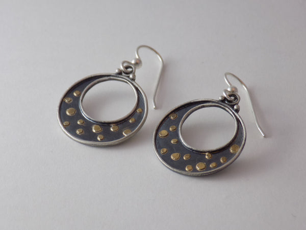 Argentium Silver with 22K Gold Dots Earrings