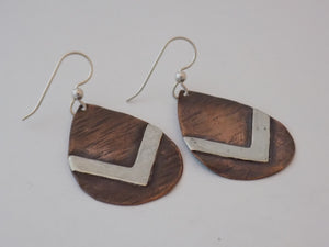Copper Teardrop and Sterling Silver Chevron earrings