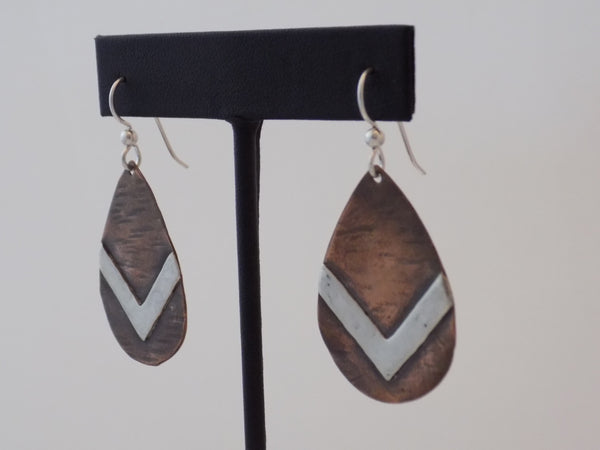 Copper Teardrop and Sterling Silver Chevron earrings