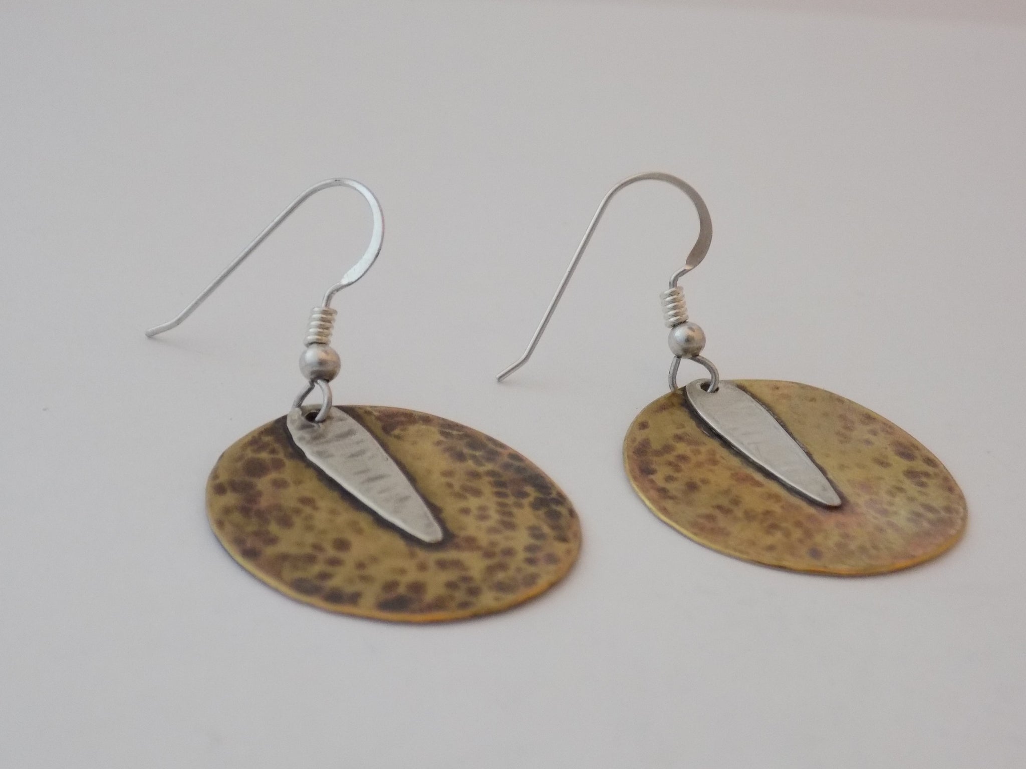 Antiqued Brass Circles with Sterling Silver Earrings