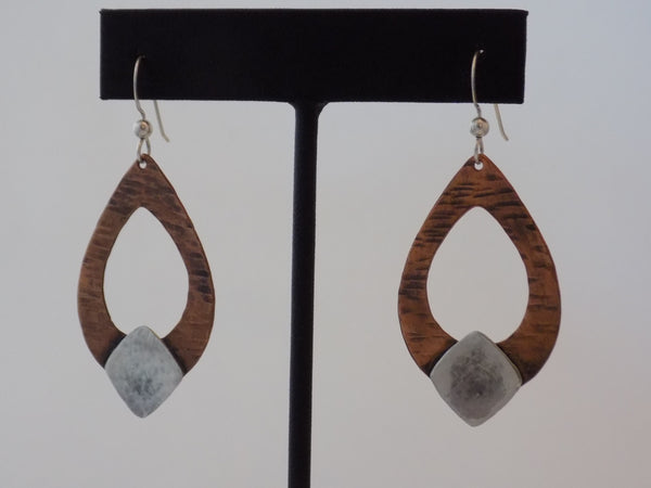 Large Copper Open Teardrops with Sterling Silver Earrings