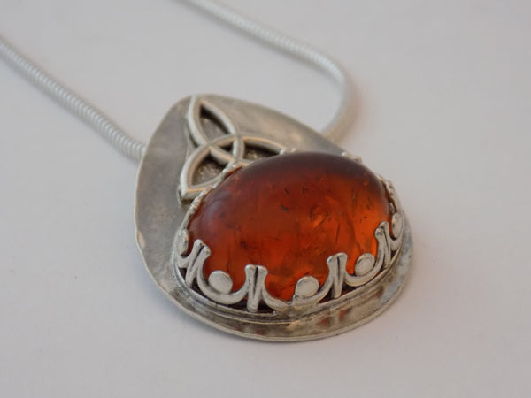 Sterling Silver Celtic Triquetra and Amber Necklace