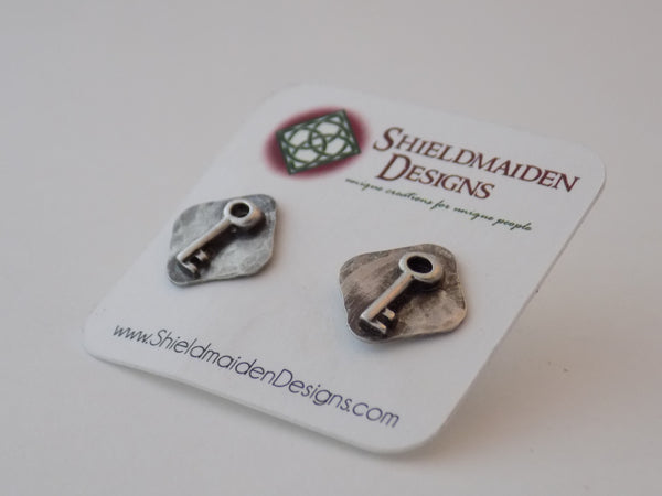Sterling Silver Key Stud Earrings