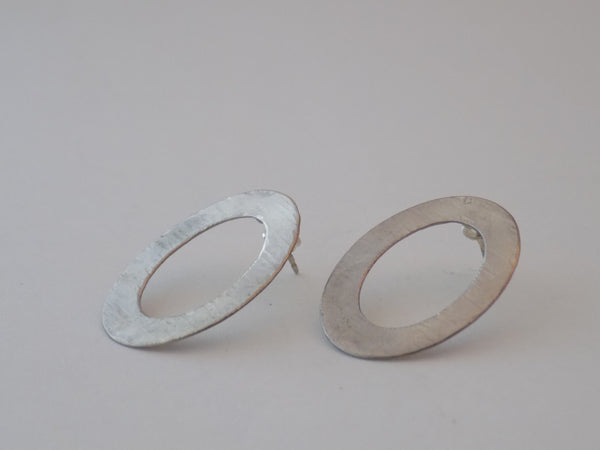 Hammered Sterling Silver Oval Post Earrings