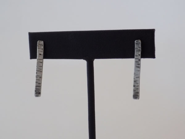 Hammered Sterling Silver Thin Rectangle Post Earrings