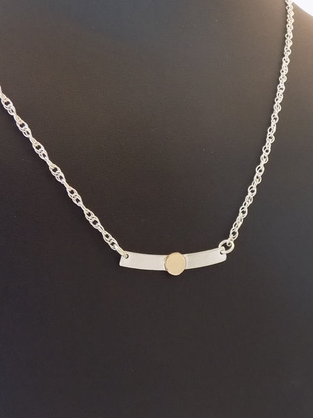 Minimalist Silver and Gold Curved Bar Necklace