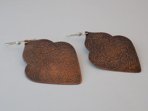 Large Copper Mandala Earrings