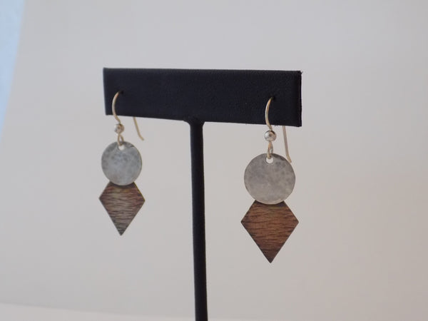 Sterling Silver and Copper Diamonds Dangle Earrings
