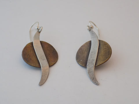 Copper and Sterling Silver Wave Earrings