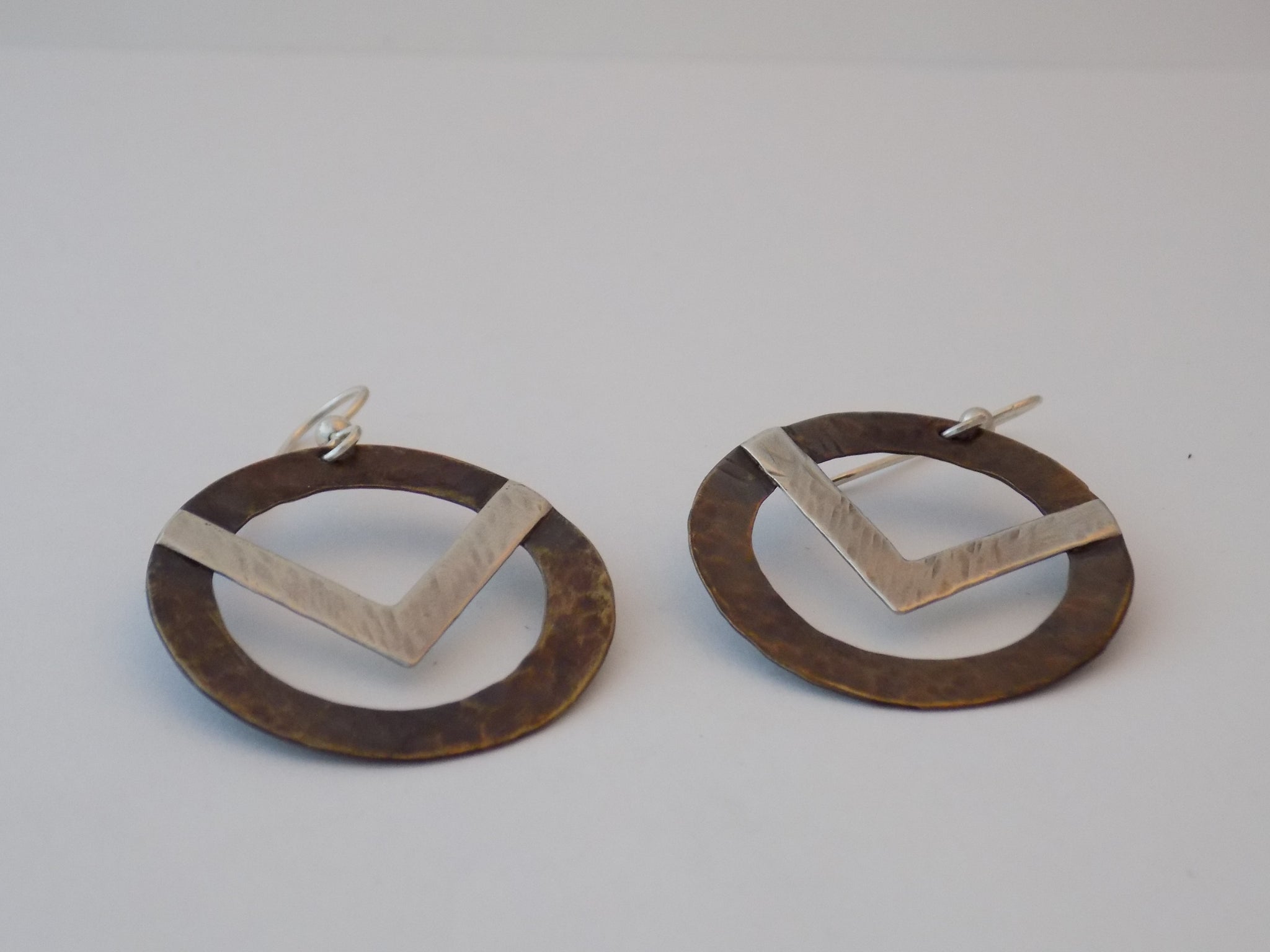 Large Antiqued Brass and Sterling Open Circle Earrings