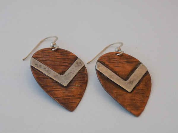 Copper and Sterling Silver Teardrop Earrings
