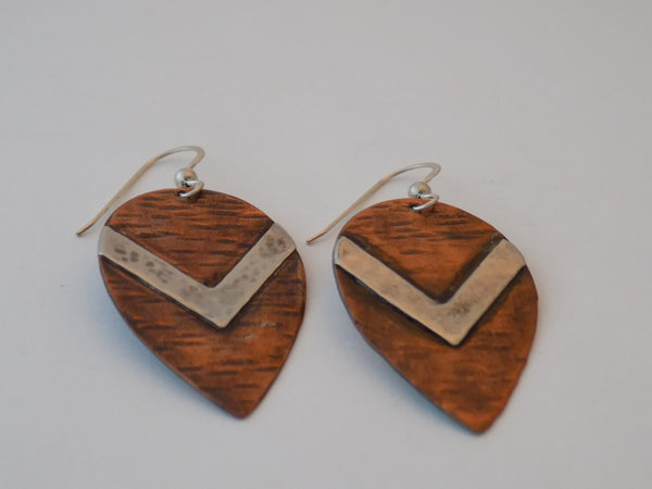 Copper and Sterling Silver Teardrop Earrings