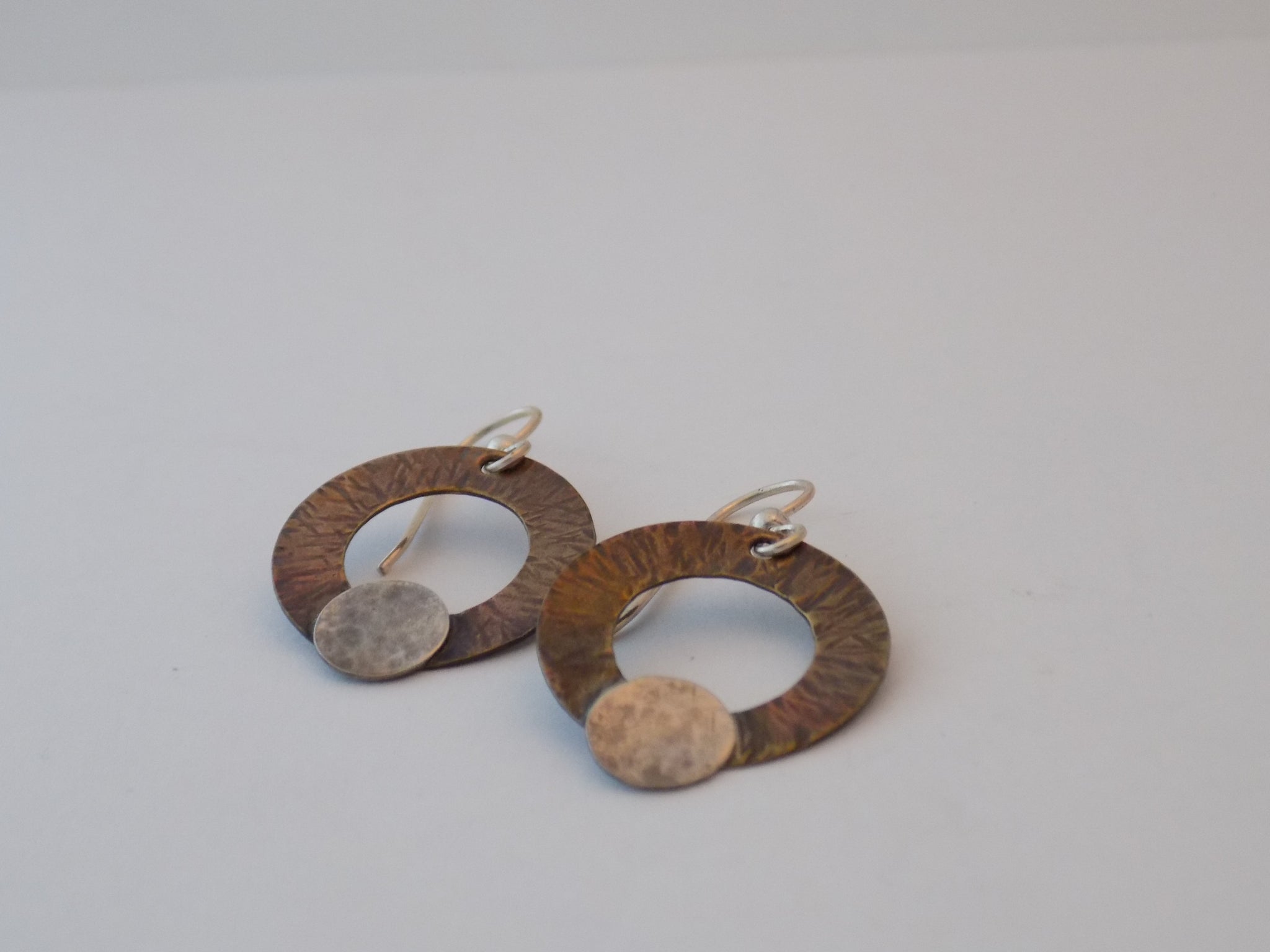 Copper and Sterling Silver Circle Dangle Earrings