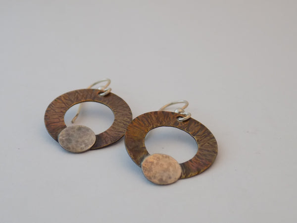 Copper and Sterling Silver Circle Dangle Earrings
