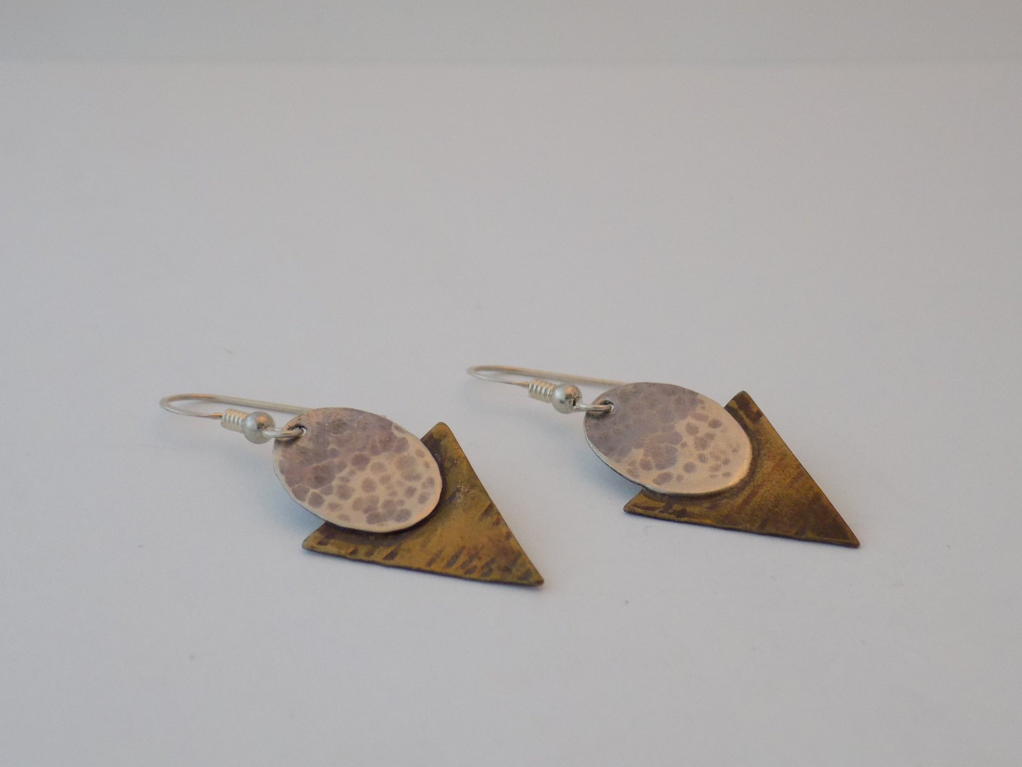 Sterling Silver Oval and Brass Triangle Earrings