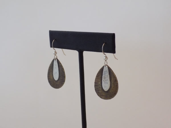 Brass and Sterling Silver Teardrop Earrings