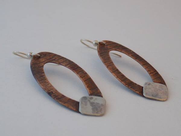 Large Copper Ovals with Sterling Silver Earrings