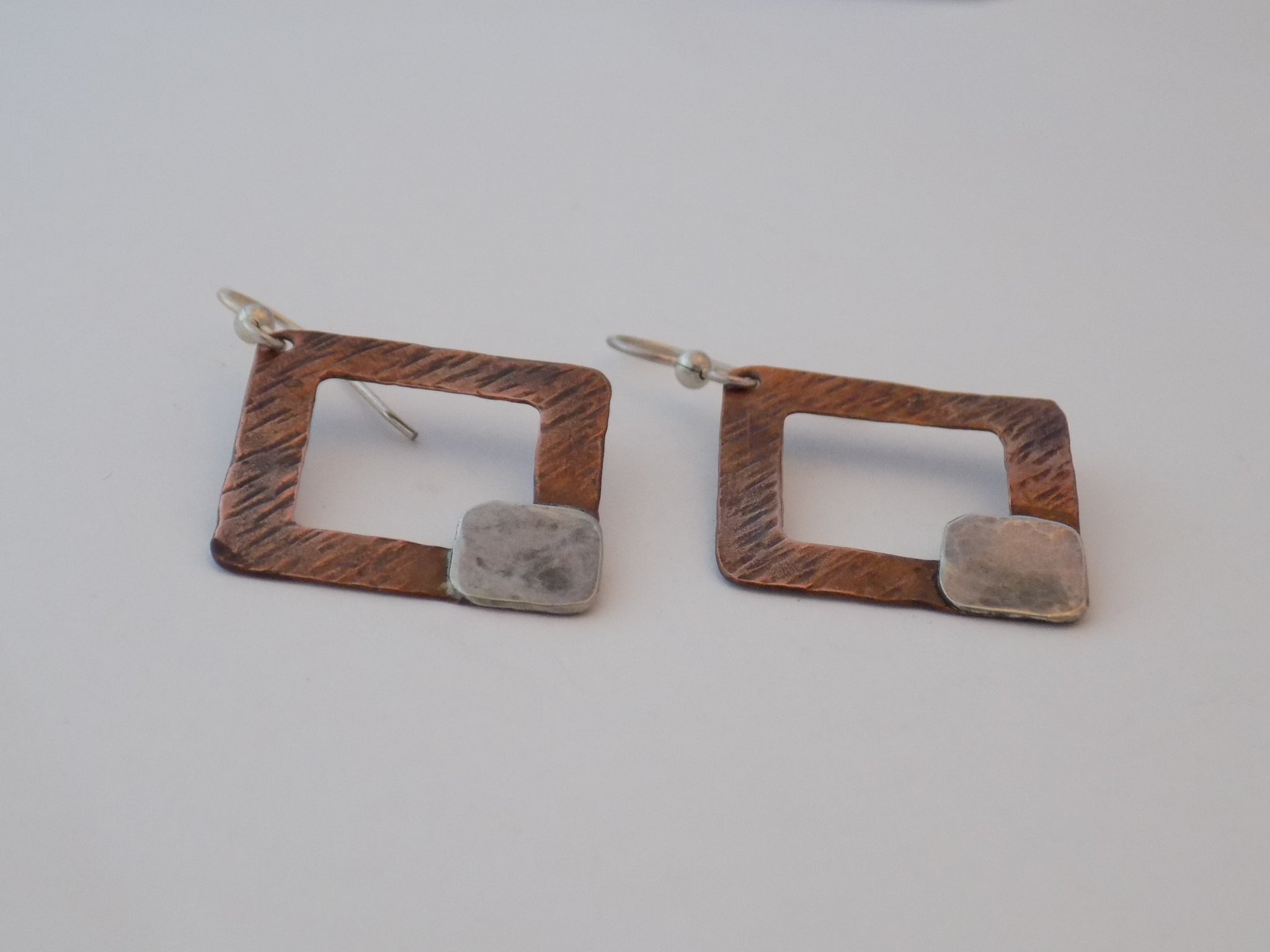 Copper and Sterling Silver Open Square Earrings