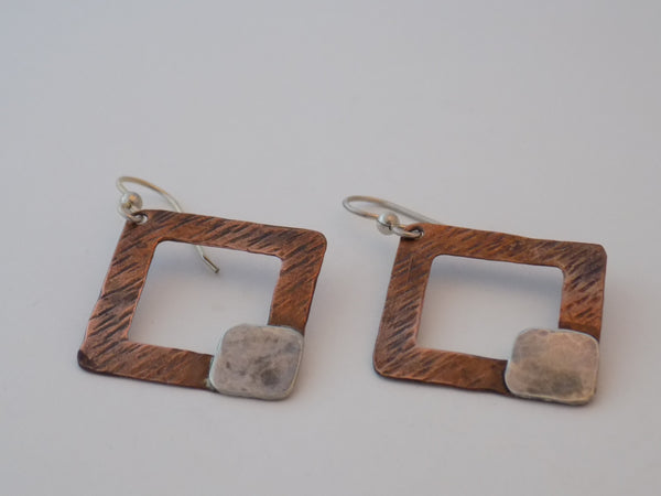 Copper and Sterling Silver Open Square Earrings