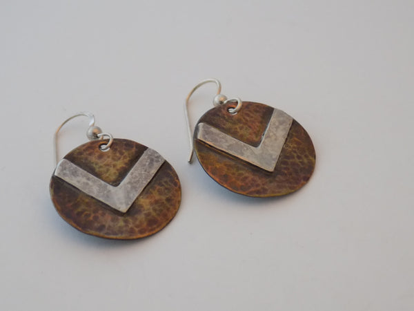 Antiqued Brass and Sterling Silver Chevron Earrings